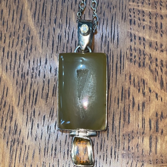 Sterling Triple Citrine Druzy Pendant Necklace. Hinged. Auspicious. Artist made - Picture 7 of 15